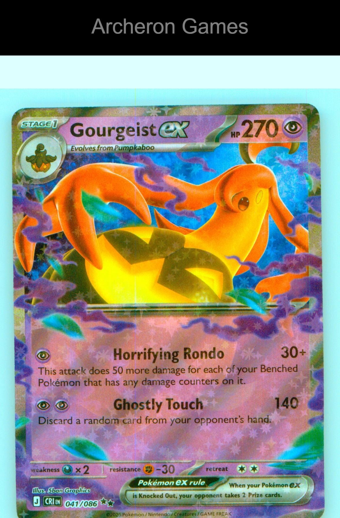 Pokemon Card Gourgeist ex ME04 041/086 Double Rare Chaos Rising Holo
