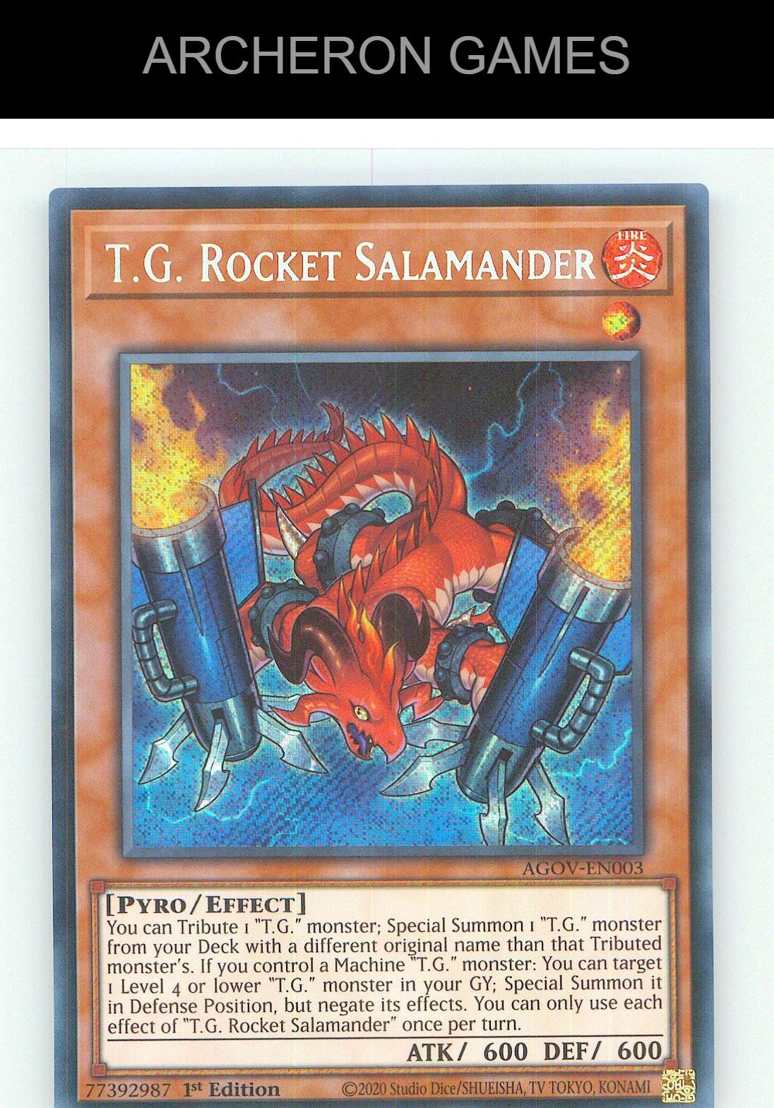 T.G. Rocket Salamander SEC YUGIOH Card 1st Edition