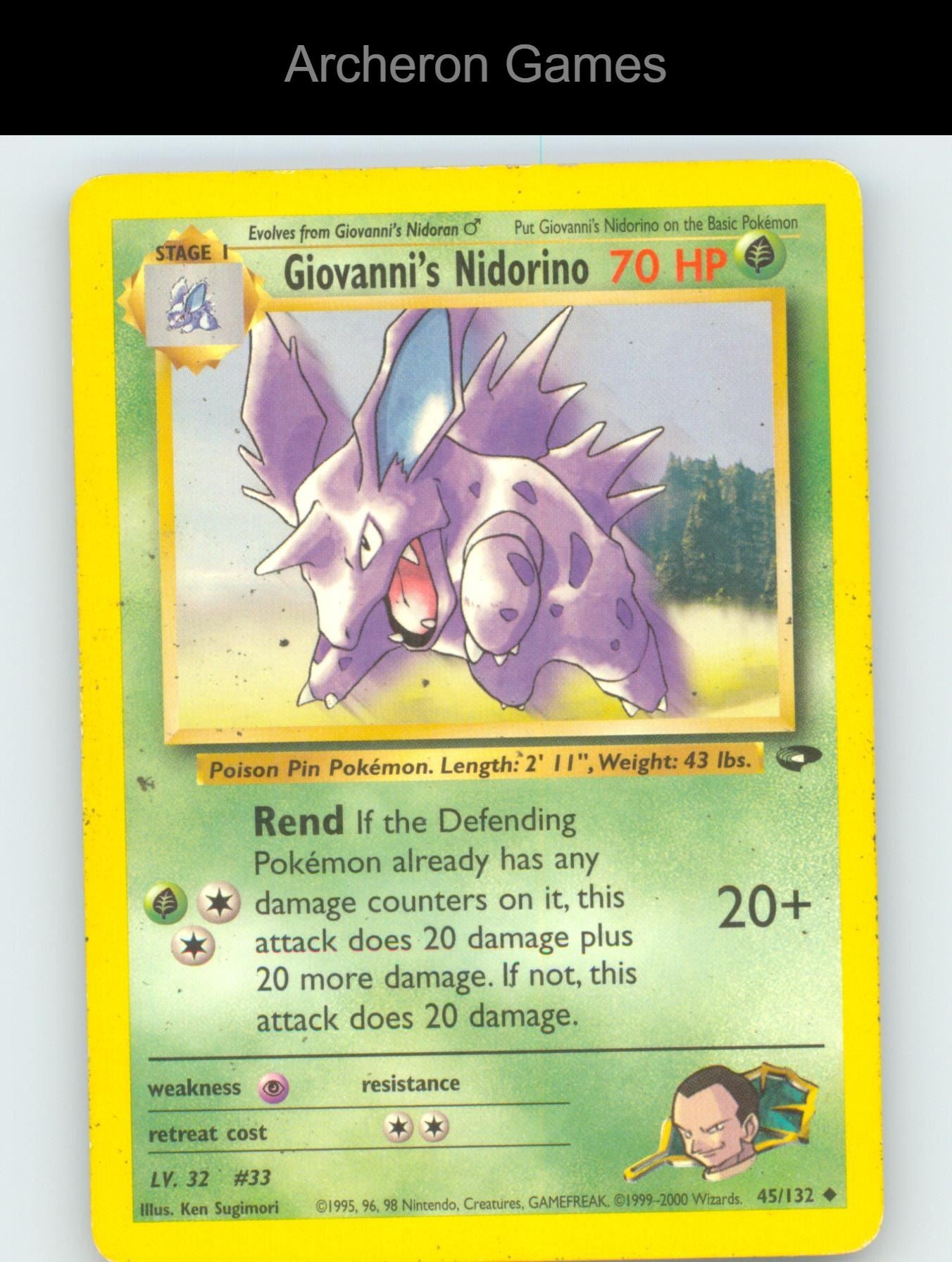 Pokemon Card Giovanni's Nidorino G2 45/132 UC Gym Challenge Unlimited