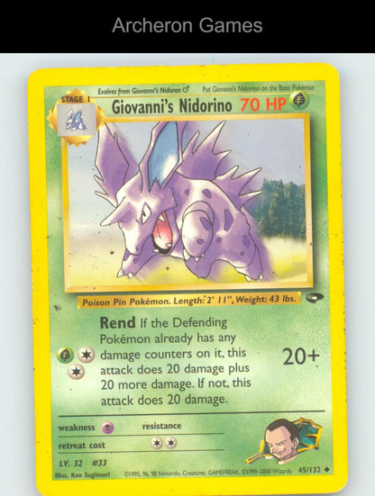Pokemon Card Giovanni's Nidorino G2 45/132 UC Gym Challenge Unlimited