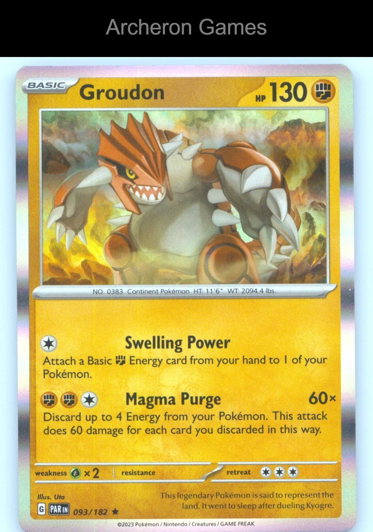 Pokemon Card Groudon PAR 093/182 R Paradox Rift Holo