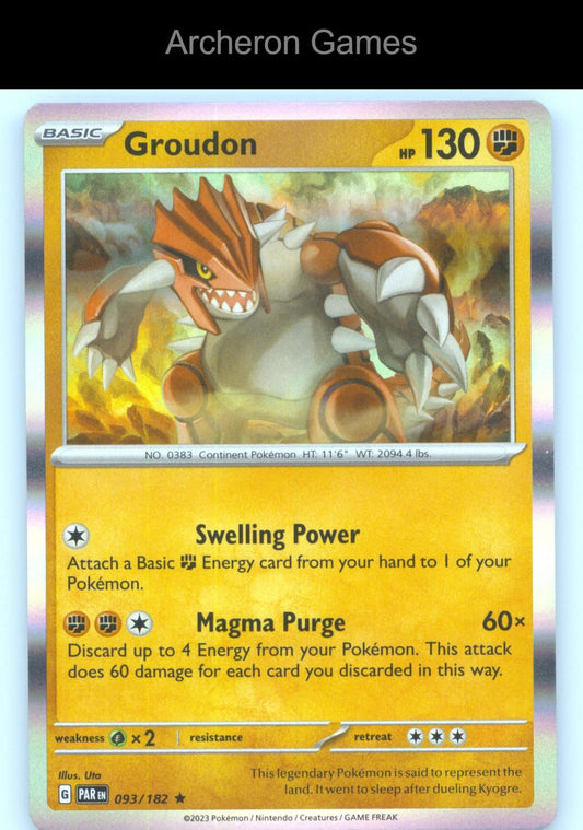 Pokemon Card Groudon PAR 093/182 R Paradox Rift Holo