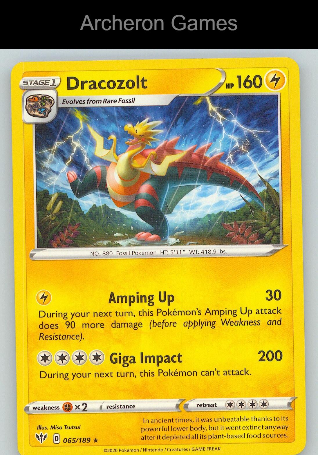 Pokemon Card Dracozolt DAA 065/189 R Darkness Ablaze