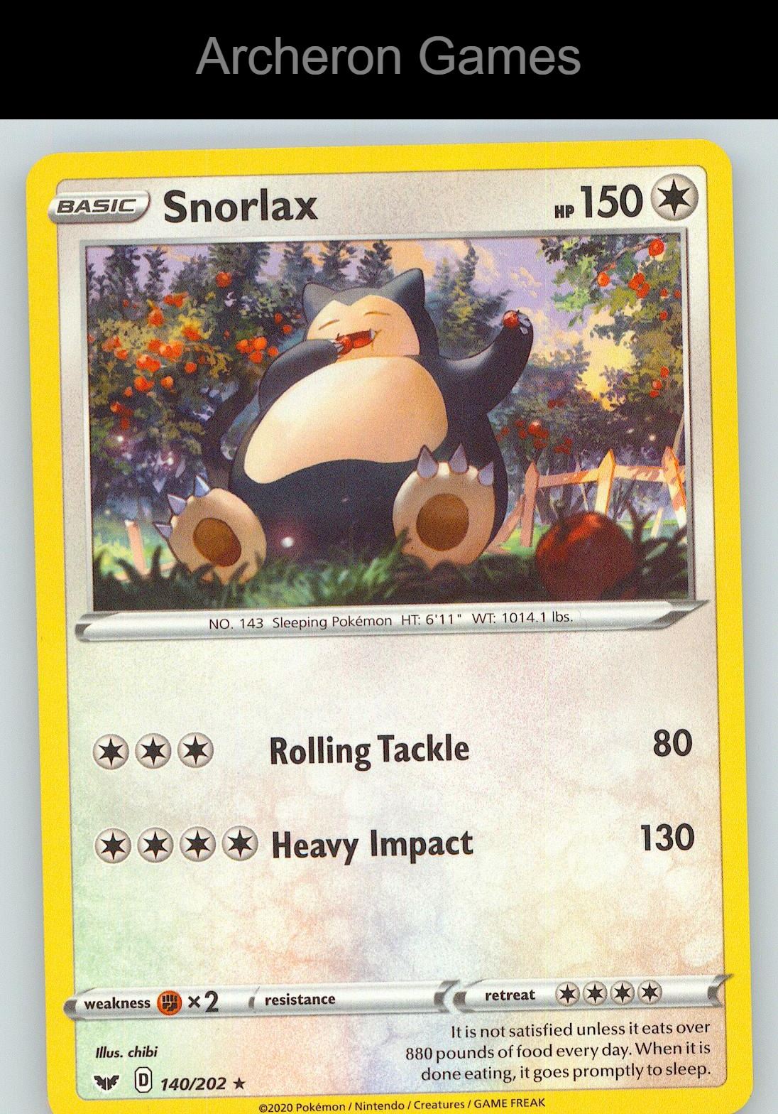 Pokemon Card Snorlax SSH 140/202 R Sword & Shield