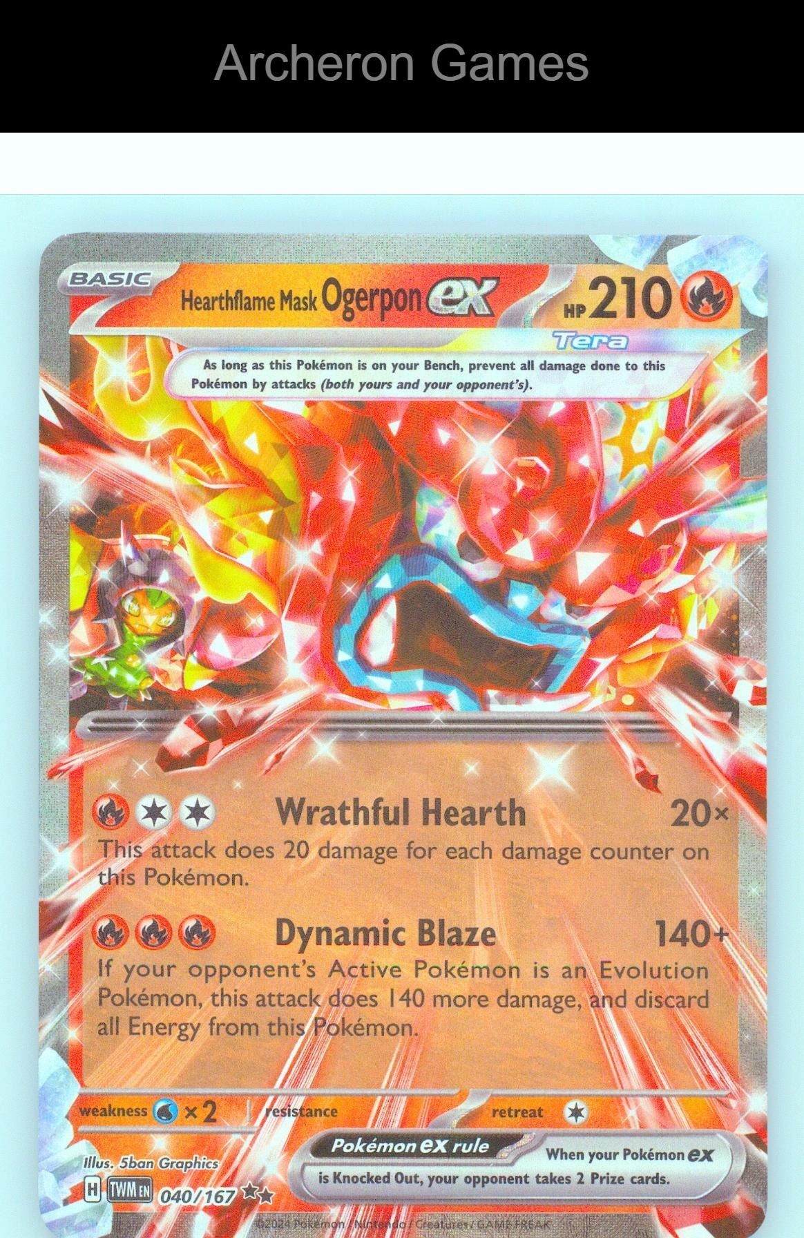 Pokemon Card Hearthflame Mask Ogerpon ex TWM 040/167 Twilight Masquerade Holo