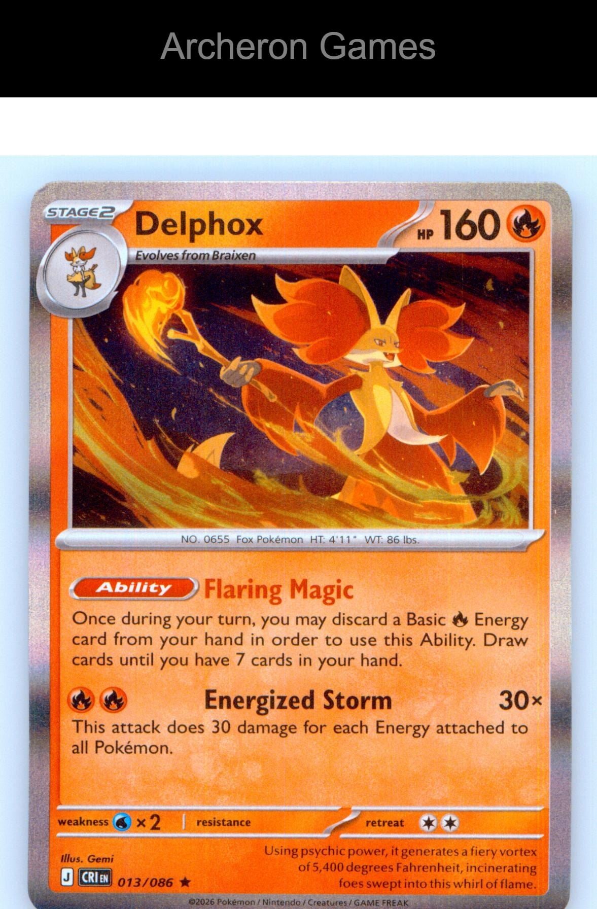 Pokemon Card Delphox ME04 013/086 R Chaos Rising Holo