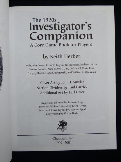 Call of Cthulhu: The 1920s Investigator's Companion Core Game Book - Roleplaying Softback #2MG