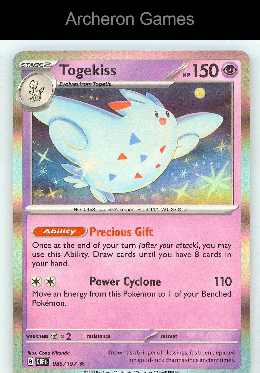 Pokemon Card Togekiss OBF 085/197 R Obsidian Flames Holo