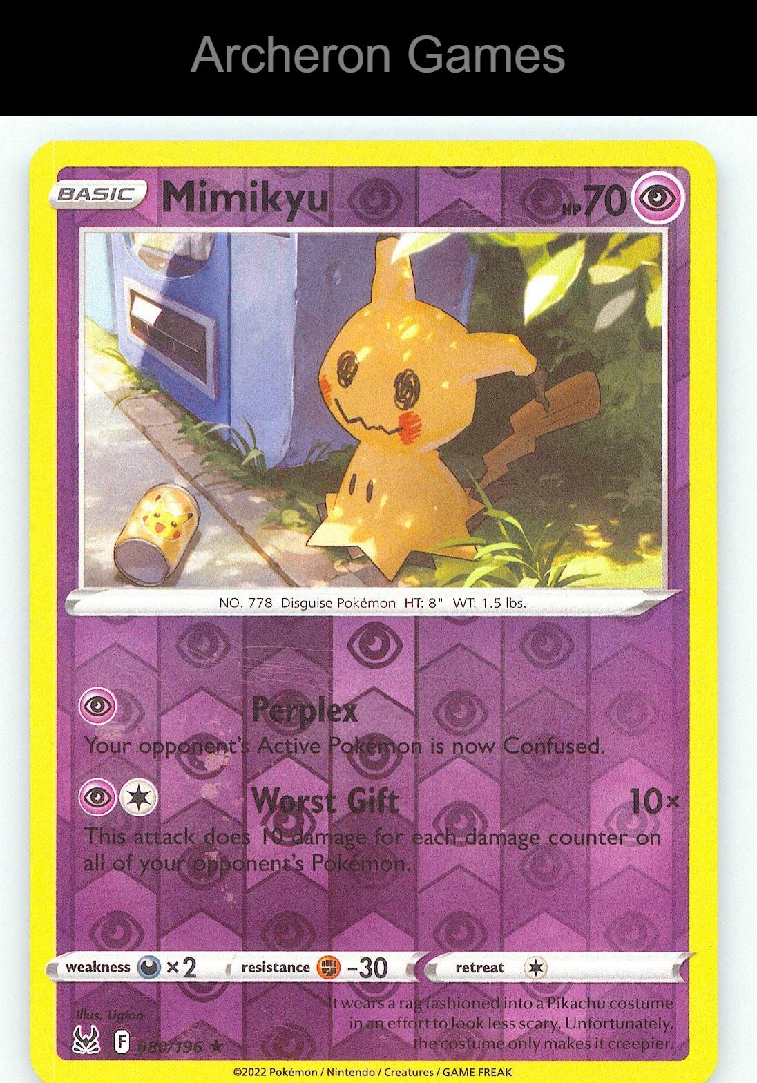 Pokemon Card Mimikyu LOR 080/196 R Lost Origin Reverse Holo