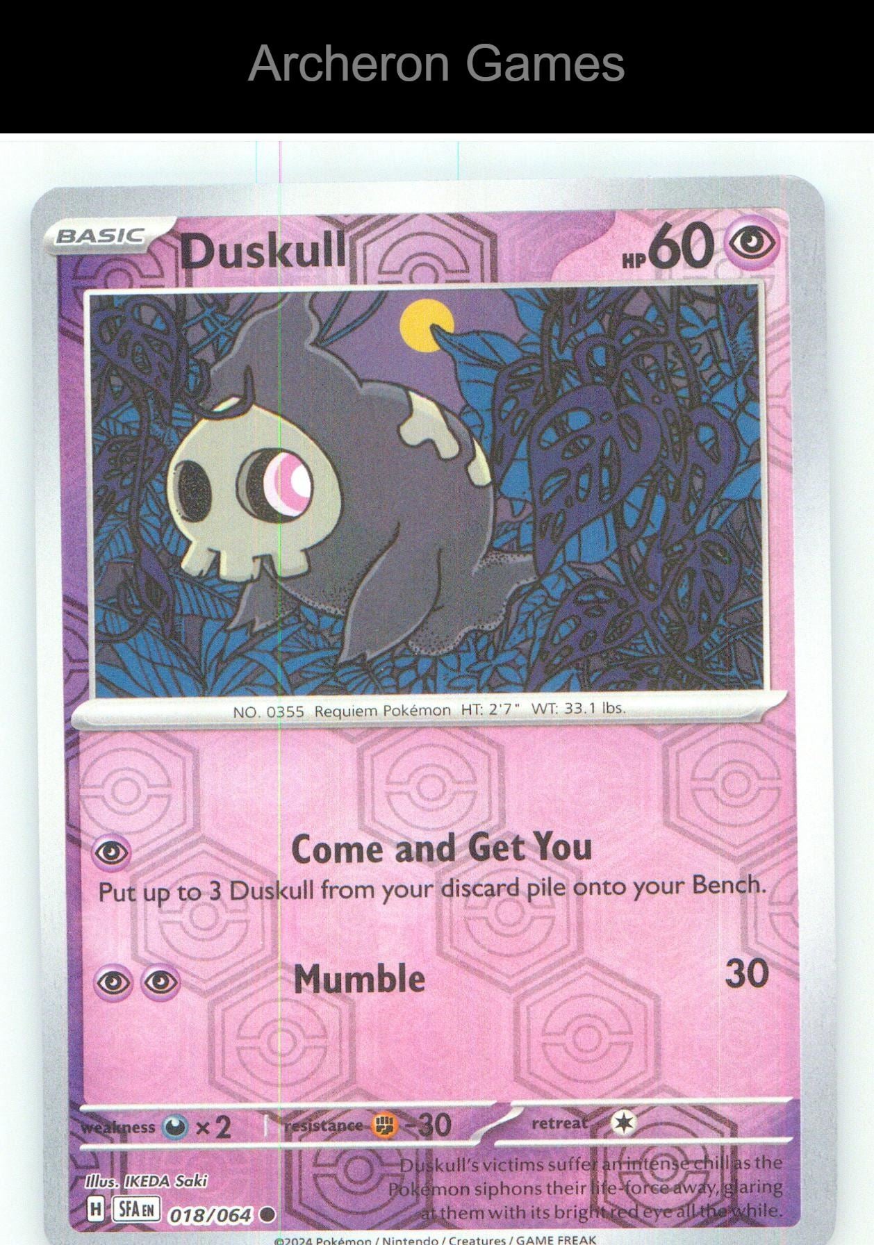 Pokemon Card Duskull SFA 018/064 C Shrouded Fable Reverse Holo