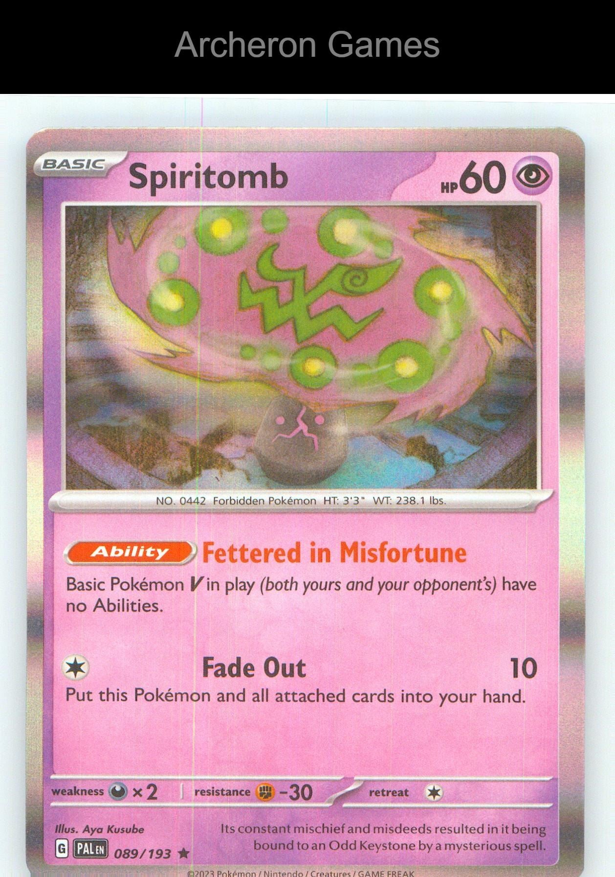 Pokemon Card Spiritomb PAL 089/193 R Paldea Evolved Holo
