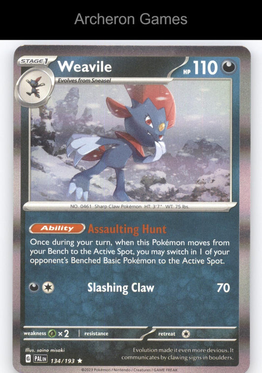 Pokemon Card Weavile PAL 134/193 R Paldea Evolved Holo