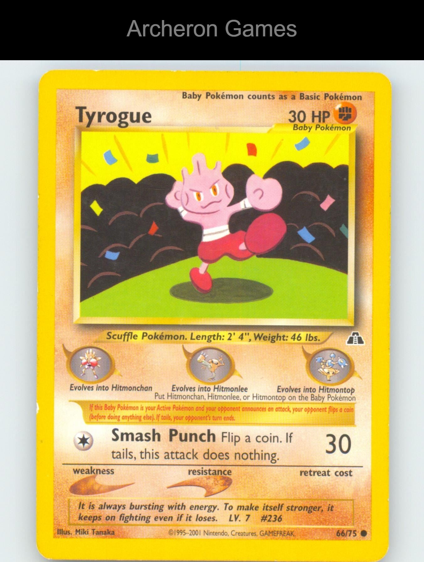 Pokemon Card Tyrogue N2 66/75 C Neo Discovery Unlimited