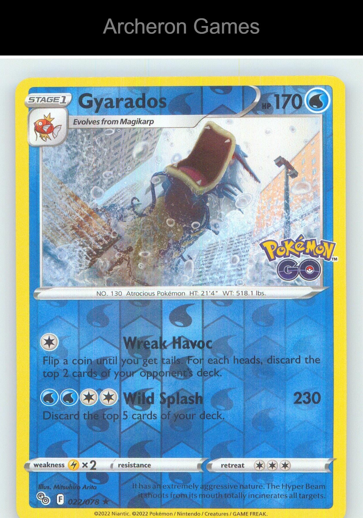 Pokemon Card Gyarados PGO 022/078 R Pokemon GO Reverse Holo