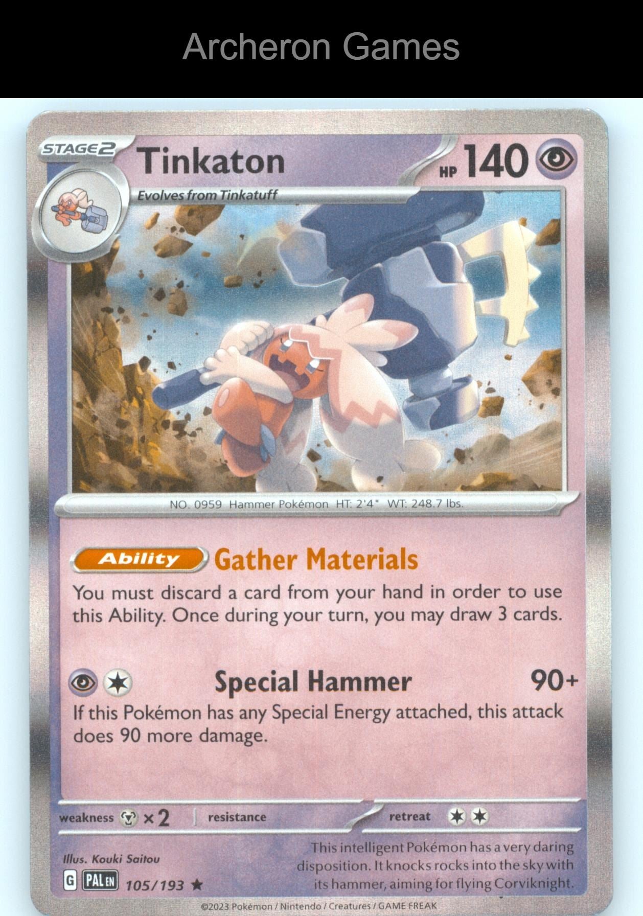 Pokemon Card Tinkaton PAL 105/193 R Paldea Evolved Holo
