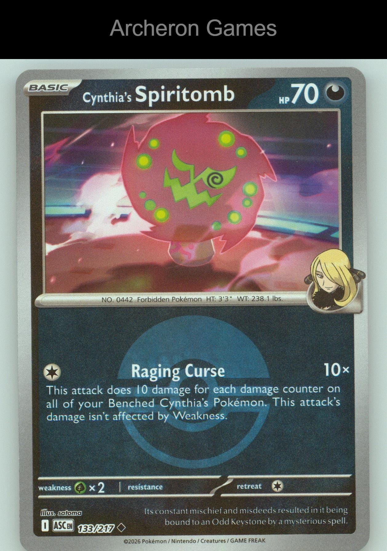 Pokemon Card Cynthia's Spiritomb (Poke Ball) ASC 133/217  Reverse Holo