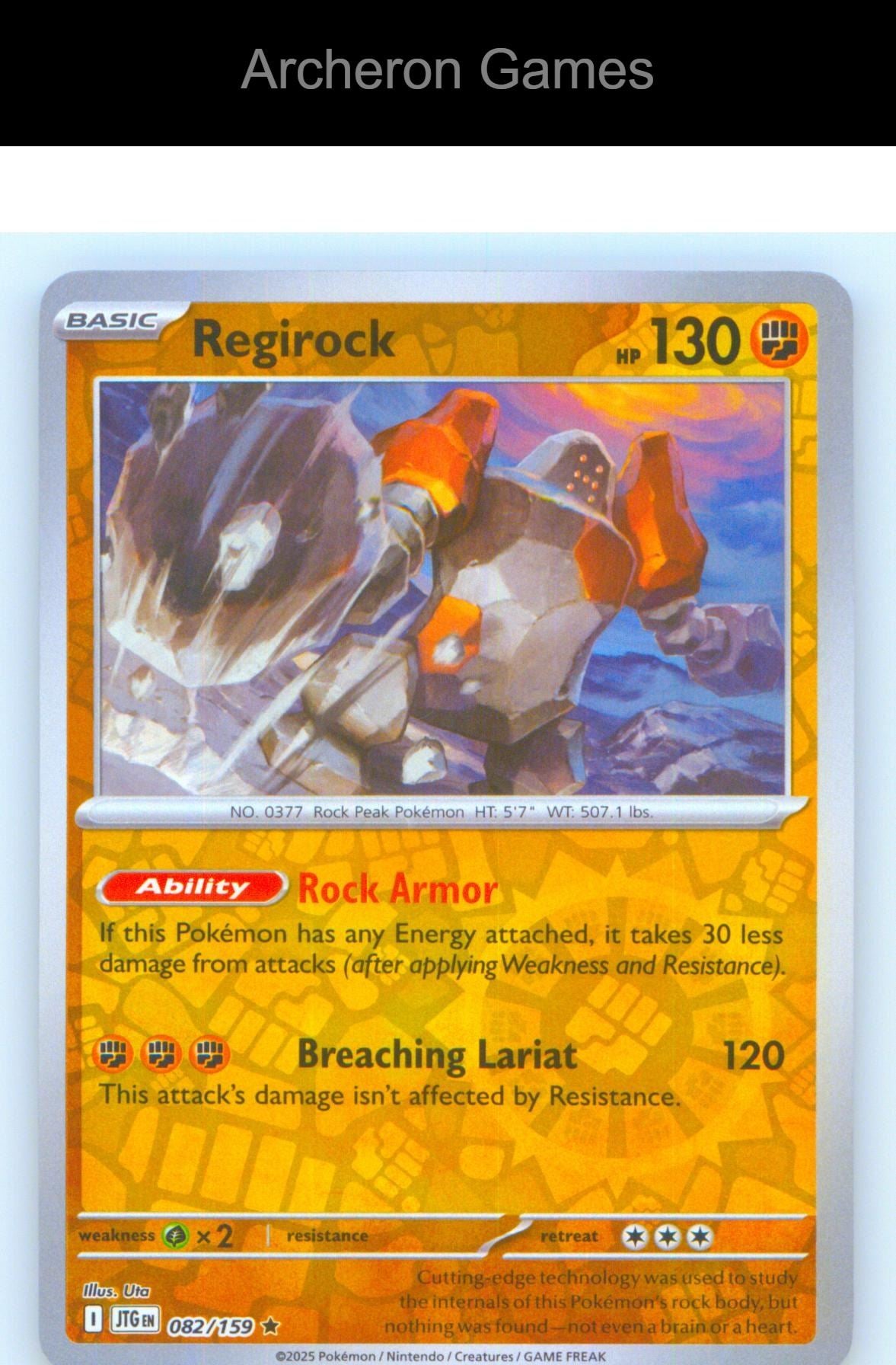 Pokemon Card Regirock JTG 082/159 R Journey Together Reverse Holo