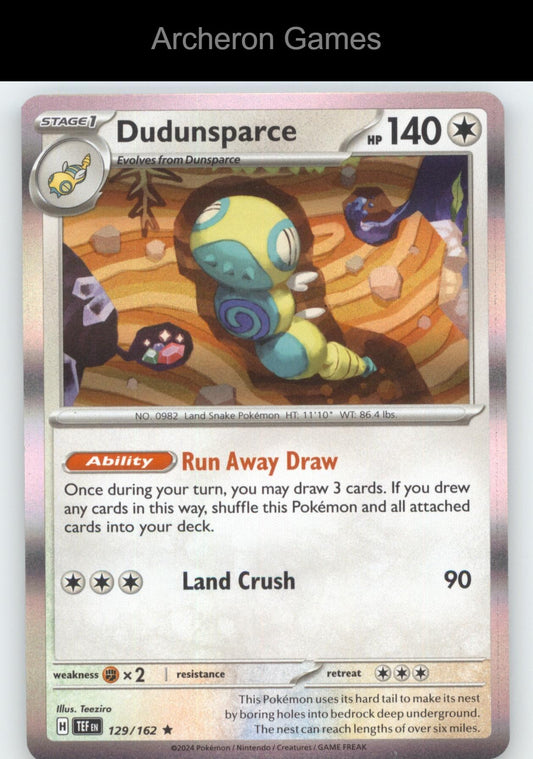 Pokemon Card Dudunsparce TEF 129/162 R Temporal Forces Holo