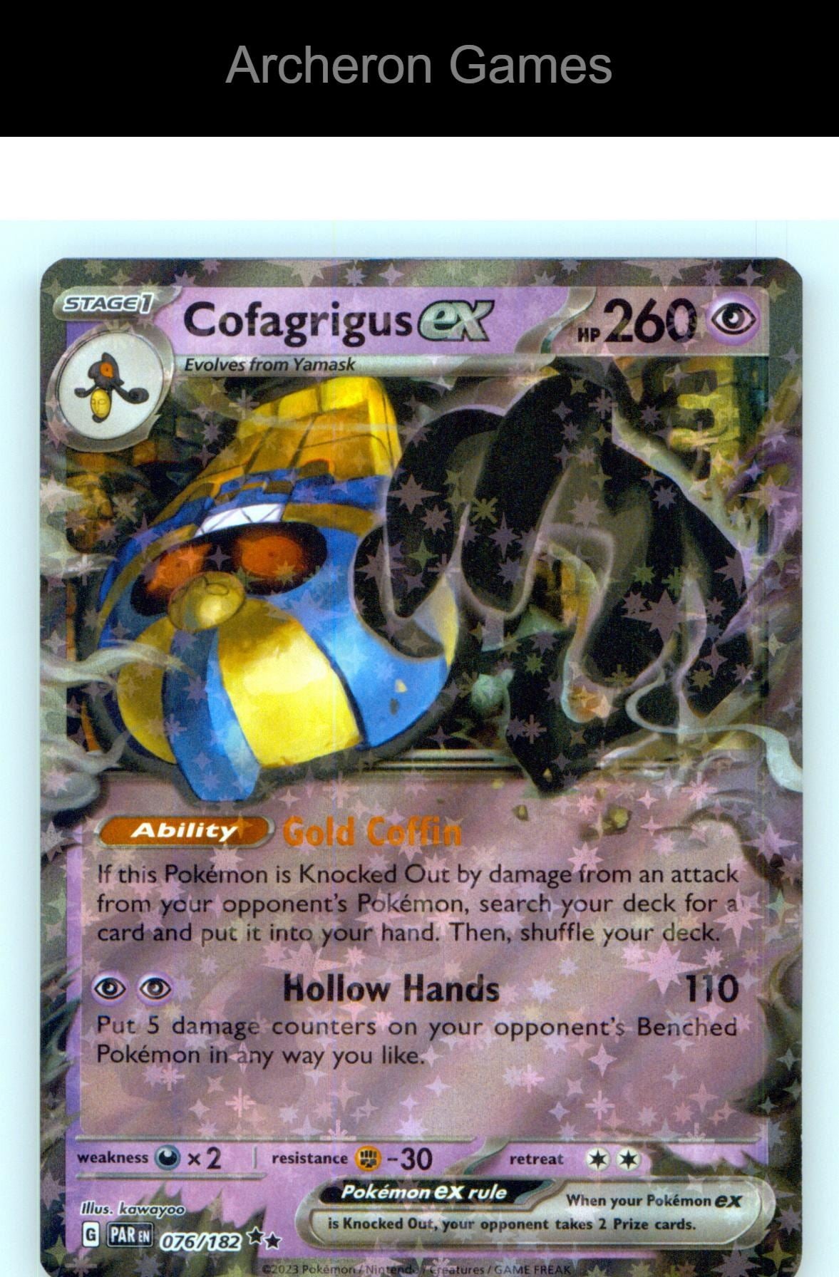 Pokemon Card Cofagrigus ex PAR 076/182 Double Rare Paradox Rift Holo