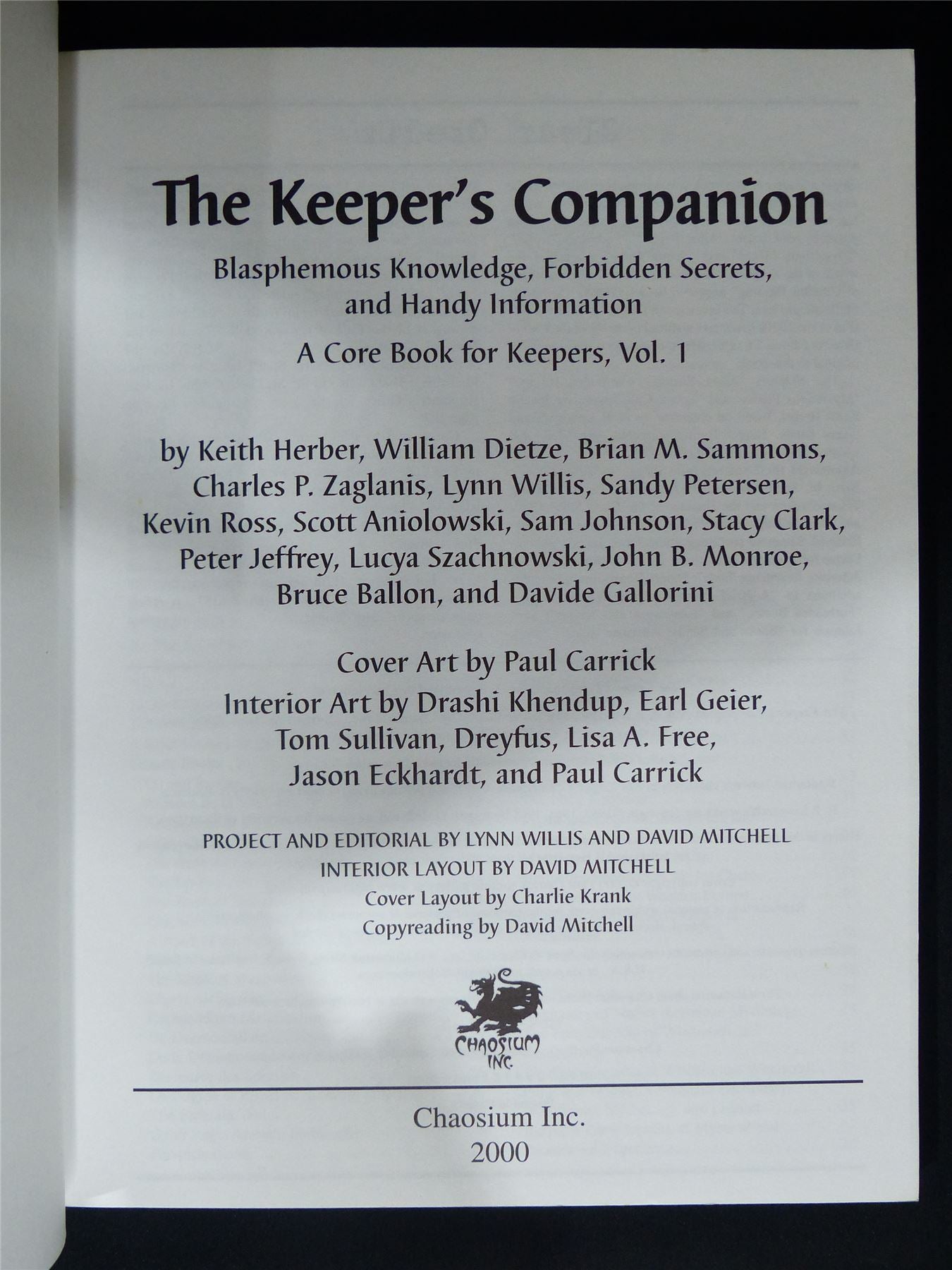 Call of Cthulhu: The Keeper's Companion vol 1 - Roleplaying Softback #2MH