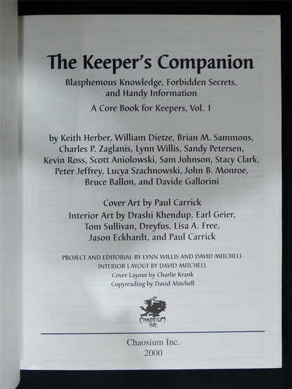 Call of Cthulhu: The Keeper's Companion vol 1 - Roleplaying Softback #2MH