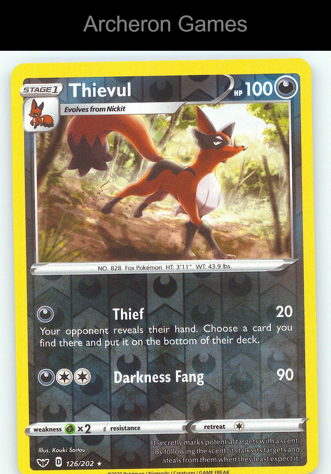 Pokemon Card Thievul SSH 126/202 R Sword & Shield Reverse Holo