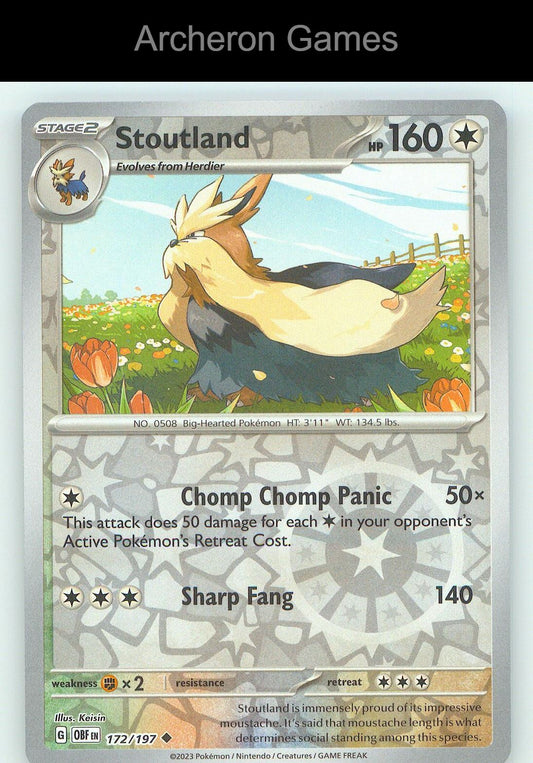 Pokemon Card Stoutland OBF 172/197 UC Obsidian Flames Reverse Holo