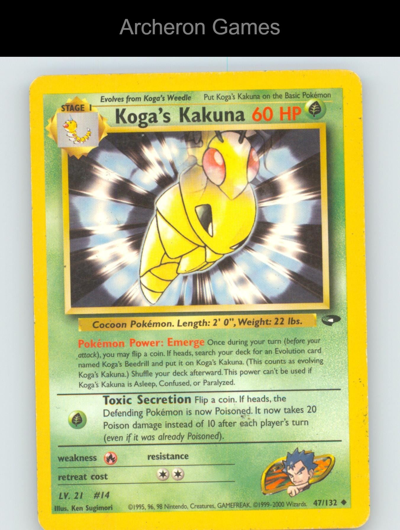 Pokemon Card Koga's Kakuna G2 47/132 UC Gym Challenge Unlimited