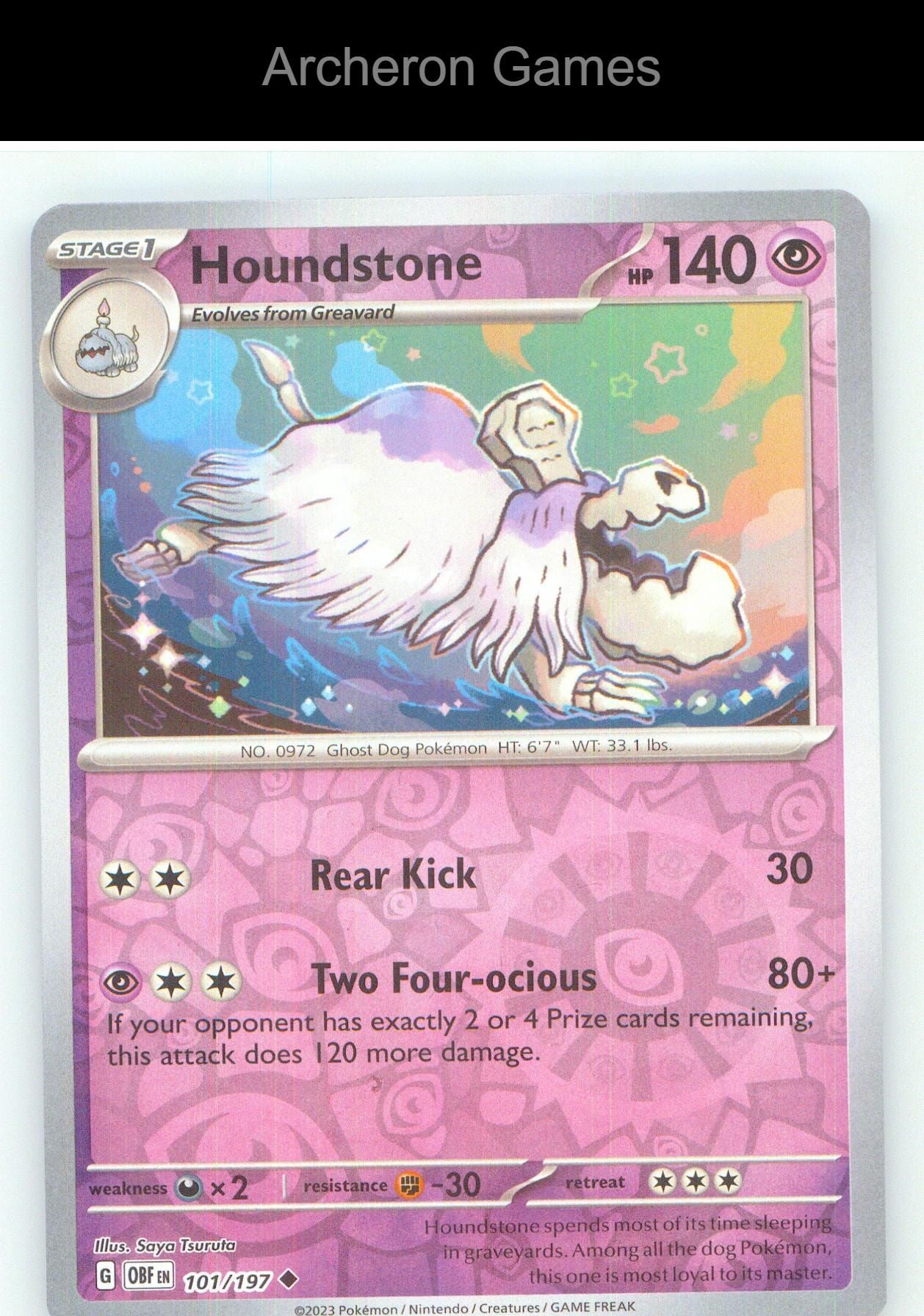 Pokemon Card Houndstone OBF 101/197 UC Obsidian Flames Reverse Holo