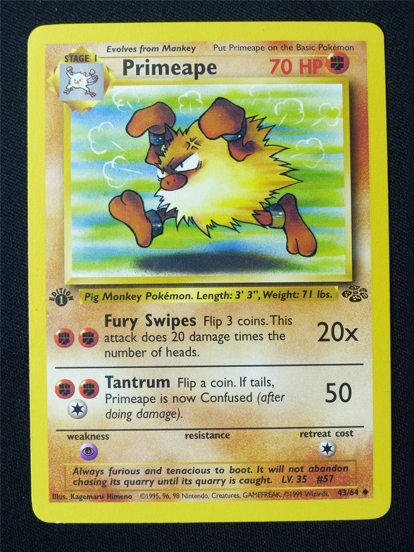 Primeape 43/64 1st Edition Jungle NM - Pokemon Card #HN