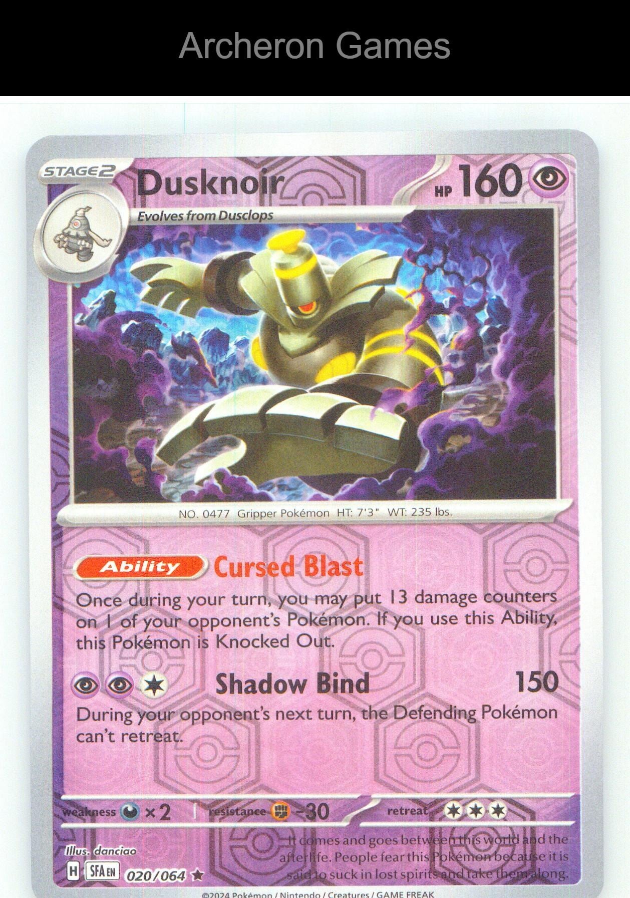 Pokemon Card Dusknoir SFA 020/064 R Shrouded Fable Reverse Holo