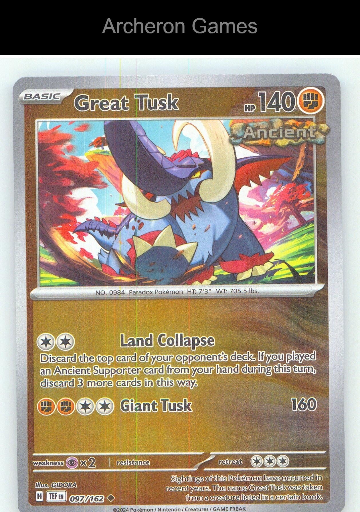 Pokemon Card Great Tusk TEF 097/162 UC Temporal Forces Reverse Holo