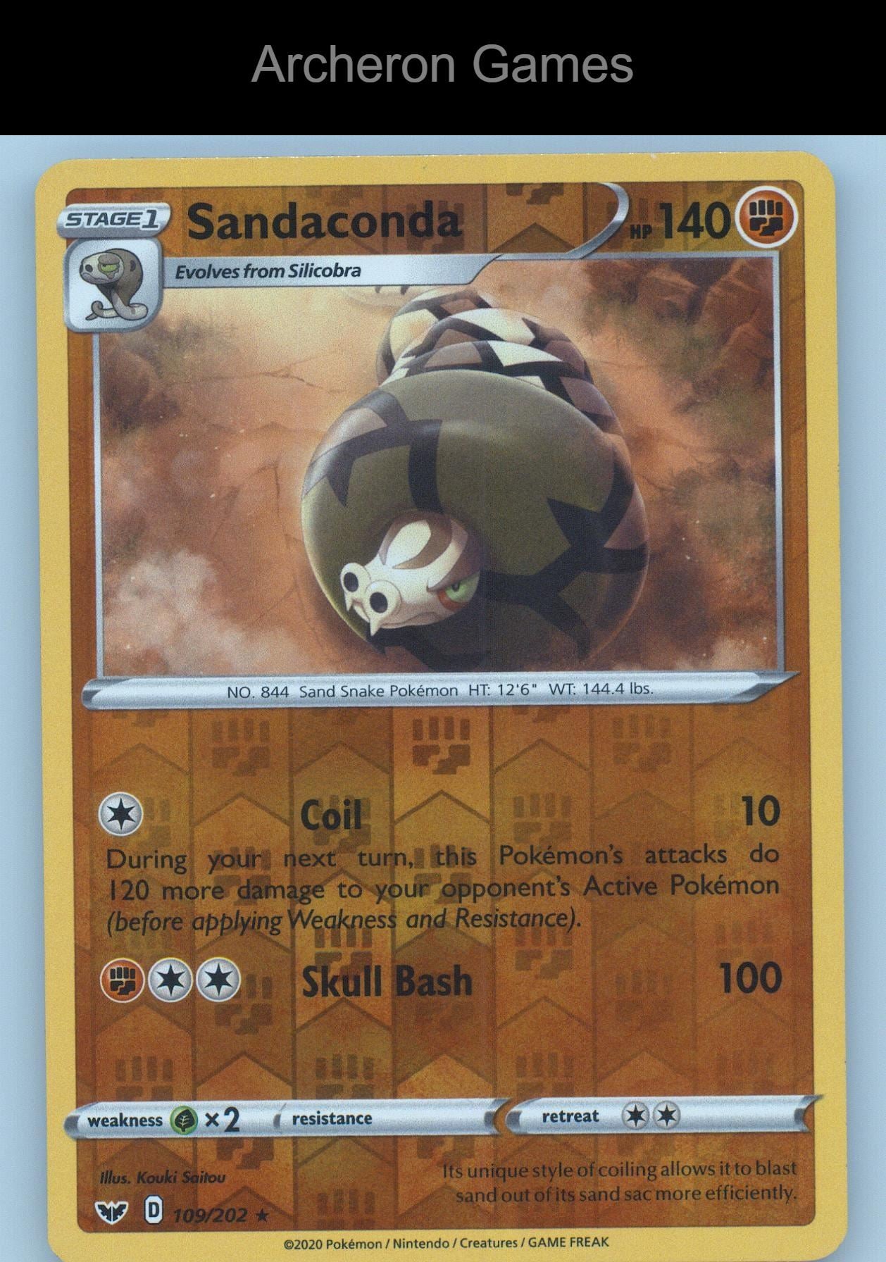 Pokemon Card Sandaconda SSH 109/202 R Sword & Shield Reverse Holo