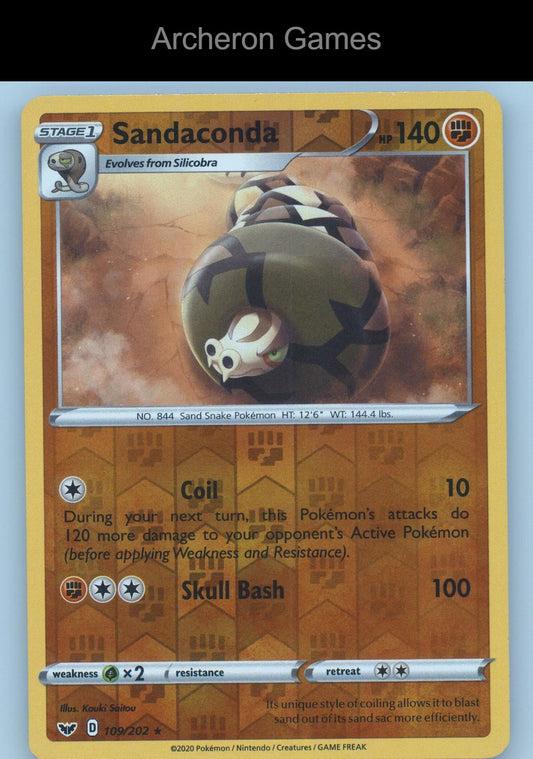 Pokemon Card Sandaconda SSH 109/202 R Sword & Shield Reverse Holo
