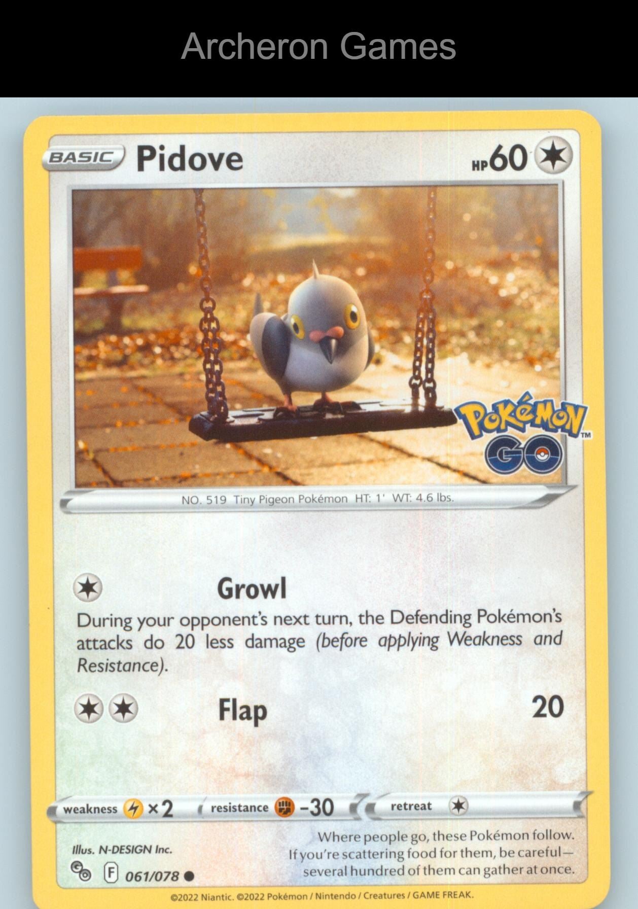 Pokemon Card Pidove PGO 061/078 C Pokemon GO