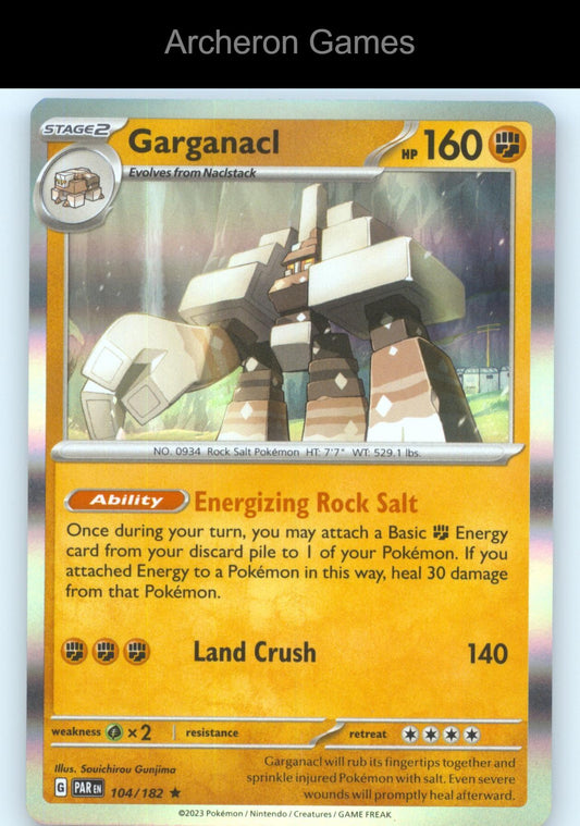 Pokemon Card Garganacl PAR 104/182 R Paradox Rift Holo