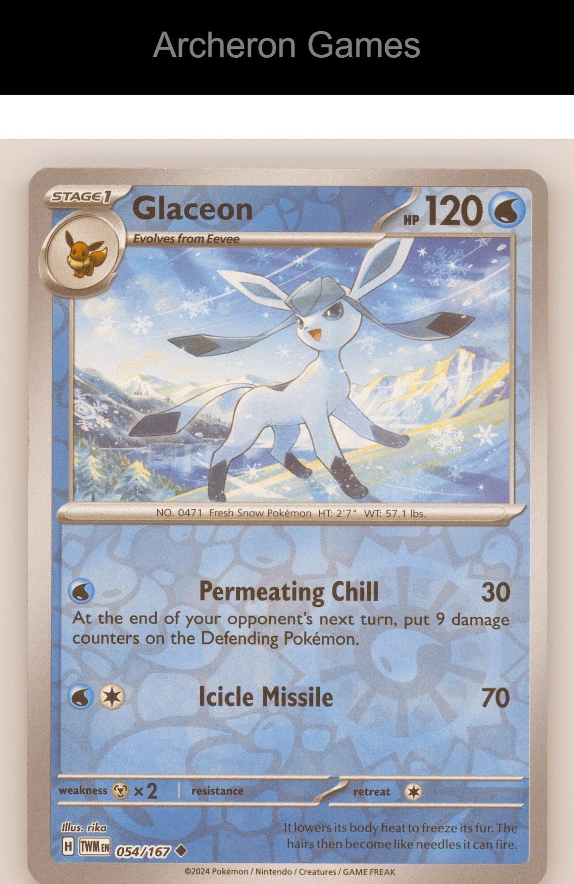Pokemon Card Glaceon TWM 054/167 UC Twilight Masquerade Reverse Holo