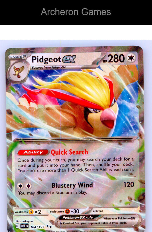 Pokemon Card Pidgeot ex OBF 164/197 Double Rare Obsidian Flames Holo