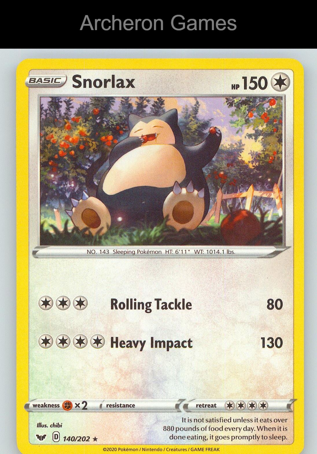 Pokemon Card Snorlax SSH 140/202 R Sword & Shield