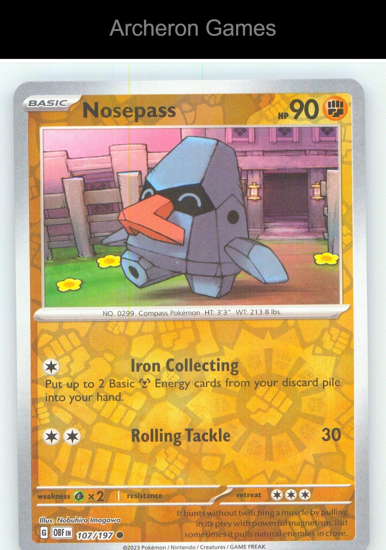 Pokemon Card Nosepass OBF 107/197 C Obsidian Flames Reverse Holo