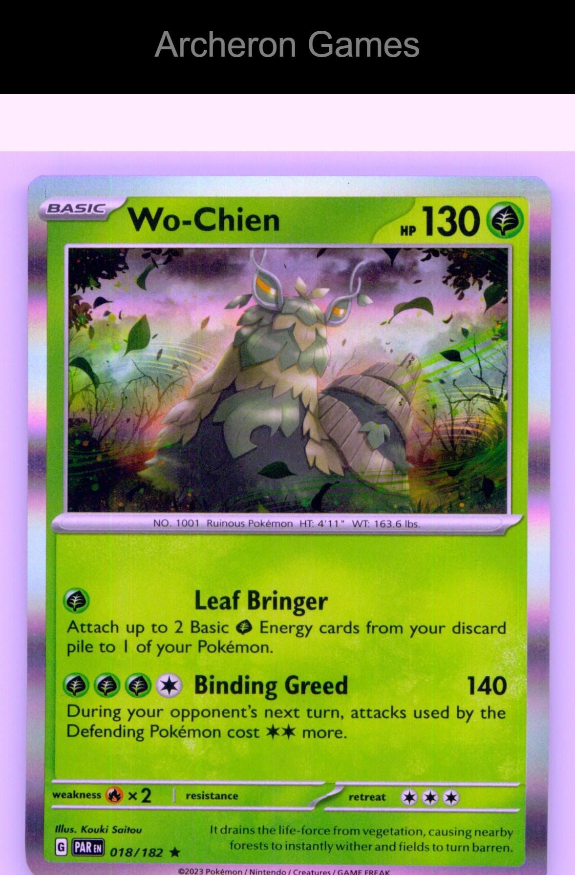 Pokemon Card Wo-Chien PAR 018/182 R Paradox Rift Holo