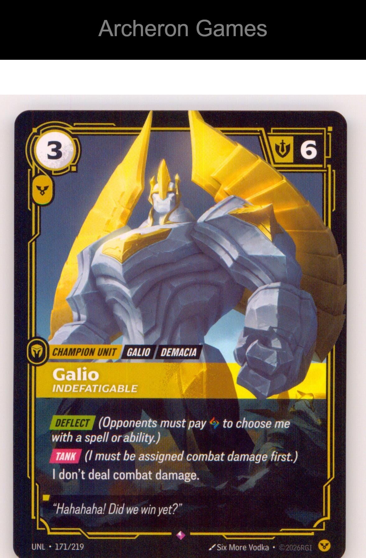 Galio - Indefatigable UNL 171/219 R Unleashed Riftbound Card