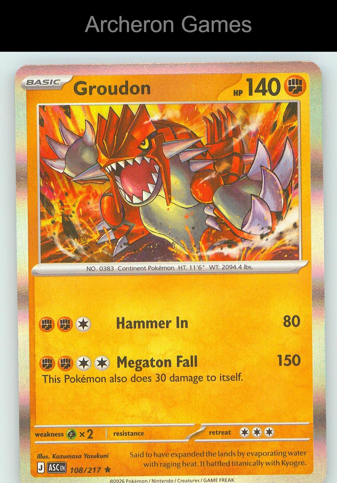 Pokemon Card Groudon ASC 108/217 R Ascended Heroes Holo