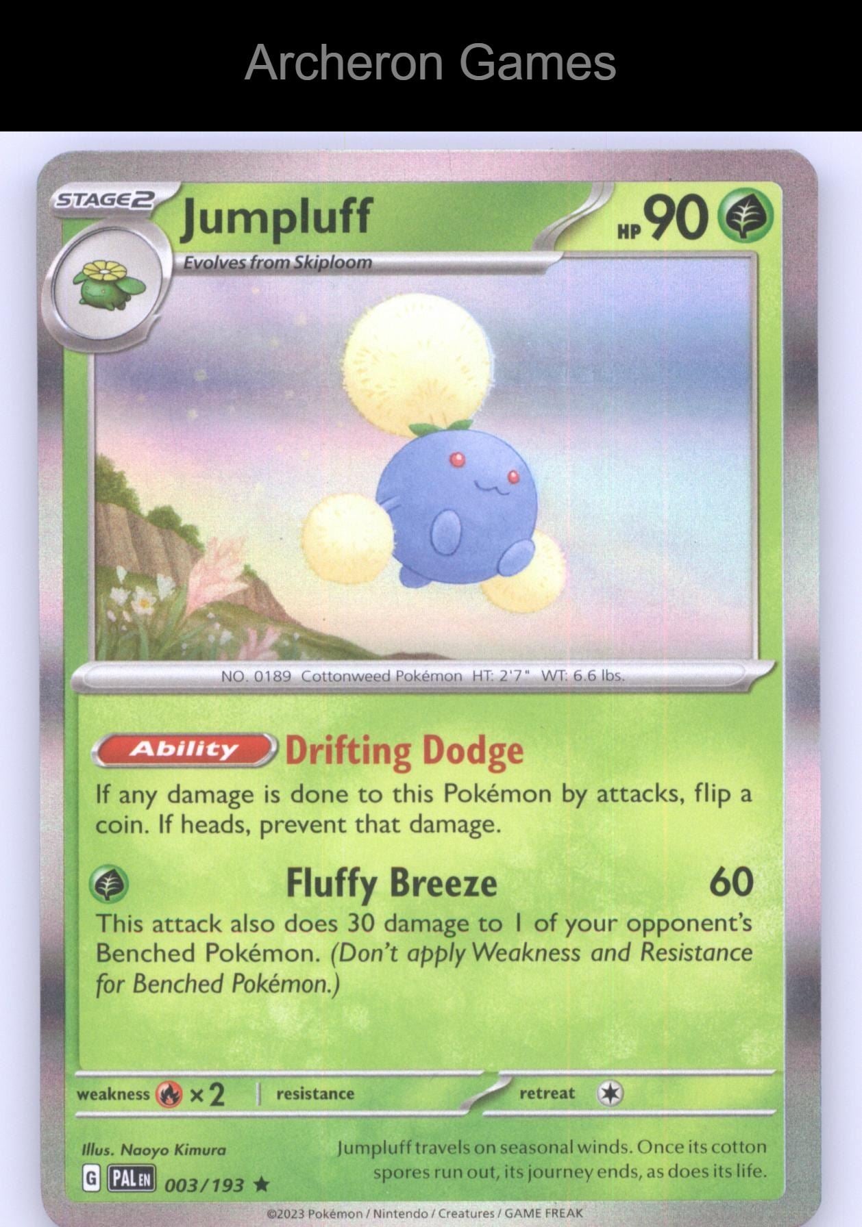 Pokemon Card Jumpluff PAL 003/193 R Paldea Evolved Holo