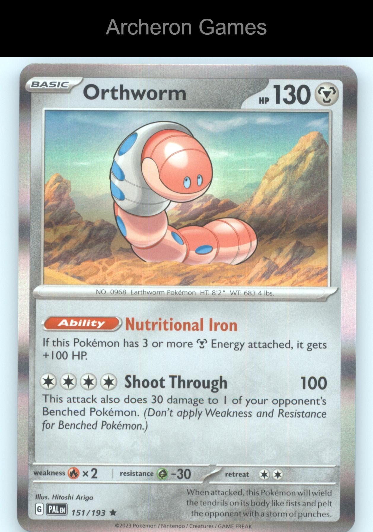 Pokemon Card Orthworm PAL 151/193 R Paldea Evolved Holo