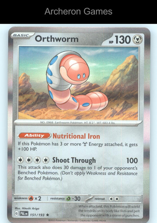 Pokemon Card Orthworm PAL 151/193 R Paldea Evolved Holo
