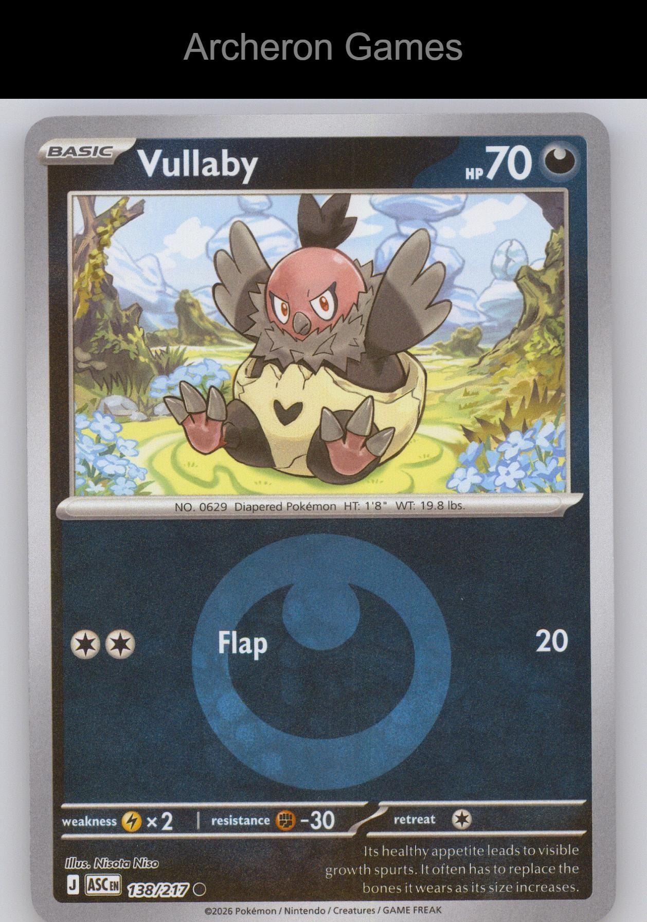 Pokemon Card Vullaby (Energy Symbol Pattern) ASC 138/217 Reverse Holo