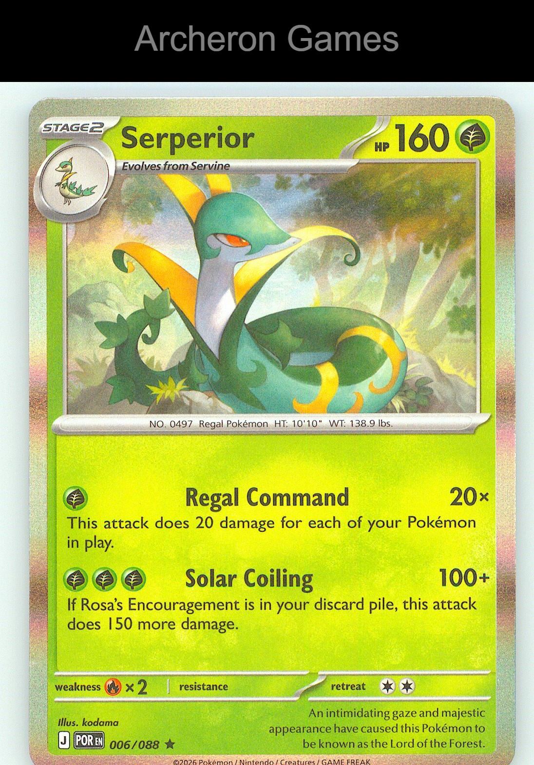 Pokemon Card Serperior (Non-Holo) PR 006/088 R Deck Exclusives