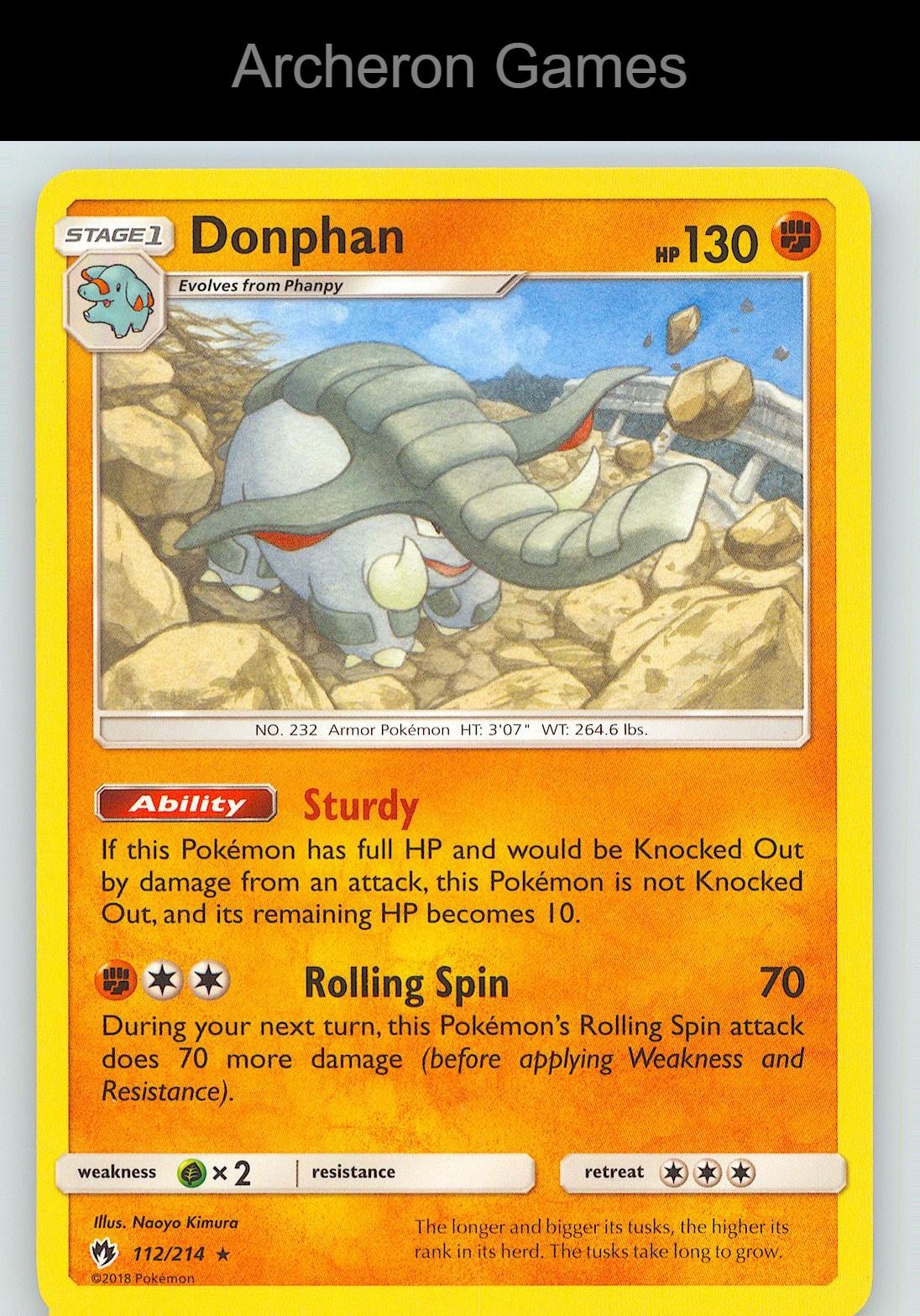 Pokemon Card Donphan LOT 112/214 R Lost Thunder