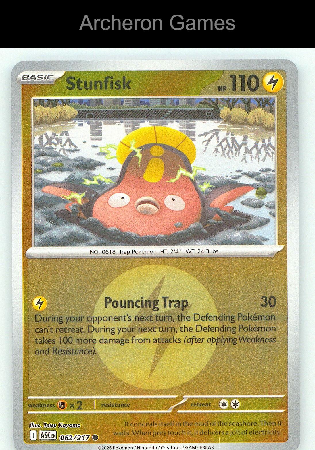 Pokemon Card Stunfisk (Energy Symbol Pattern) ASC 062/217 Ascended Heroes Reverse Holo
